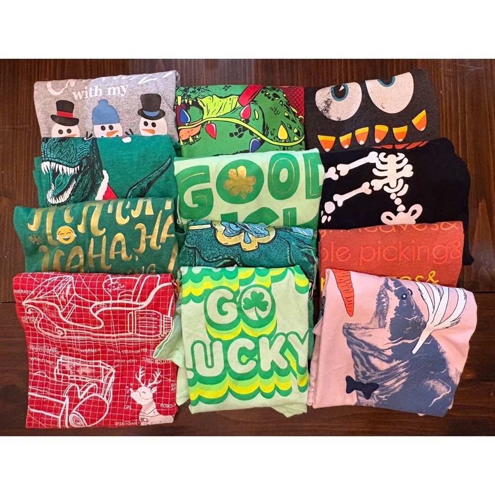 Cat & Jack Boys Lot Of 12 Holiday 8-10 Medium, Long & Short Sleeve Shirts Tops